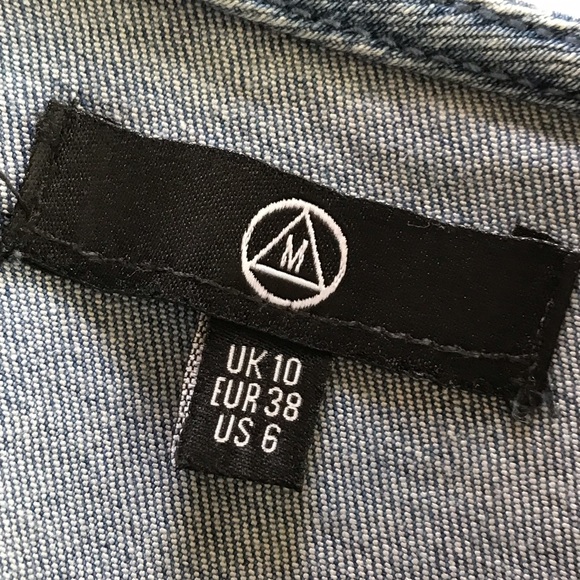 MISSGUIDED womens sz 10 stretch denim zip front frayed edge mid blue denim dress - Picture 13 of 16